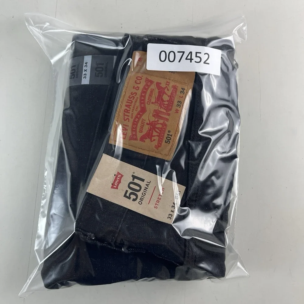 Levis 501 Jeans Men's 33x34 Black Original Straight Button Fly Denim Grunge New